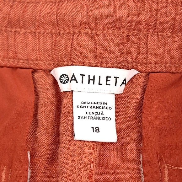 Athleta Retreat Linen Wide Leg Pants Pull On Elastic Pockets Persimmon- Size 18 - Picture 10 of 12
